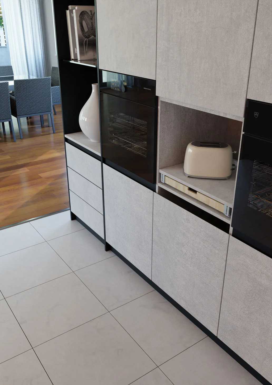 Salice Atim - Universal Box – Pull-out Column Worktop with Beech Cutlery Tray (600mm / 900mm Width) - Image 3