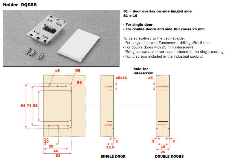 Salice Folder 180 Conecta Hinge Kit - External Side Fix Holder - DQG5B - Image 2